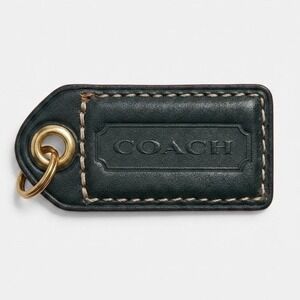 Coach Forest Green Leather Bag Hangtag Charm with Brass Hardware and Stitching